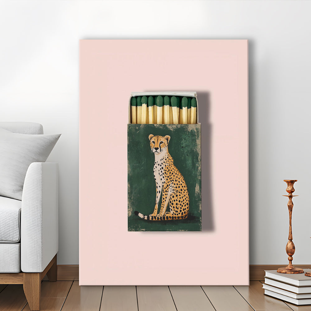 Vintage Matchbox Cheetah Print, Emerald Green Leopard Print, Funky Wall Art, Animal Print, Canvas Print, Canvas Decor