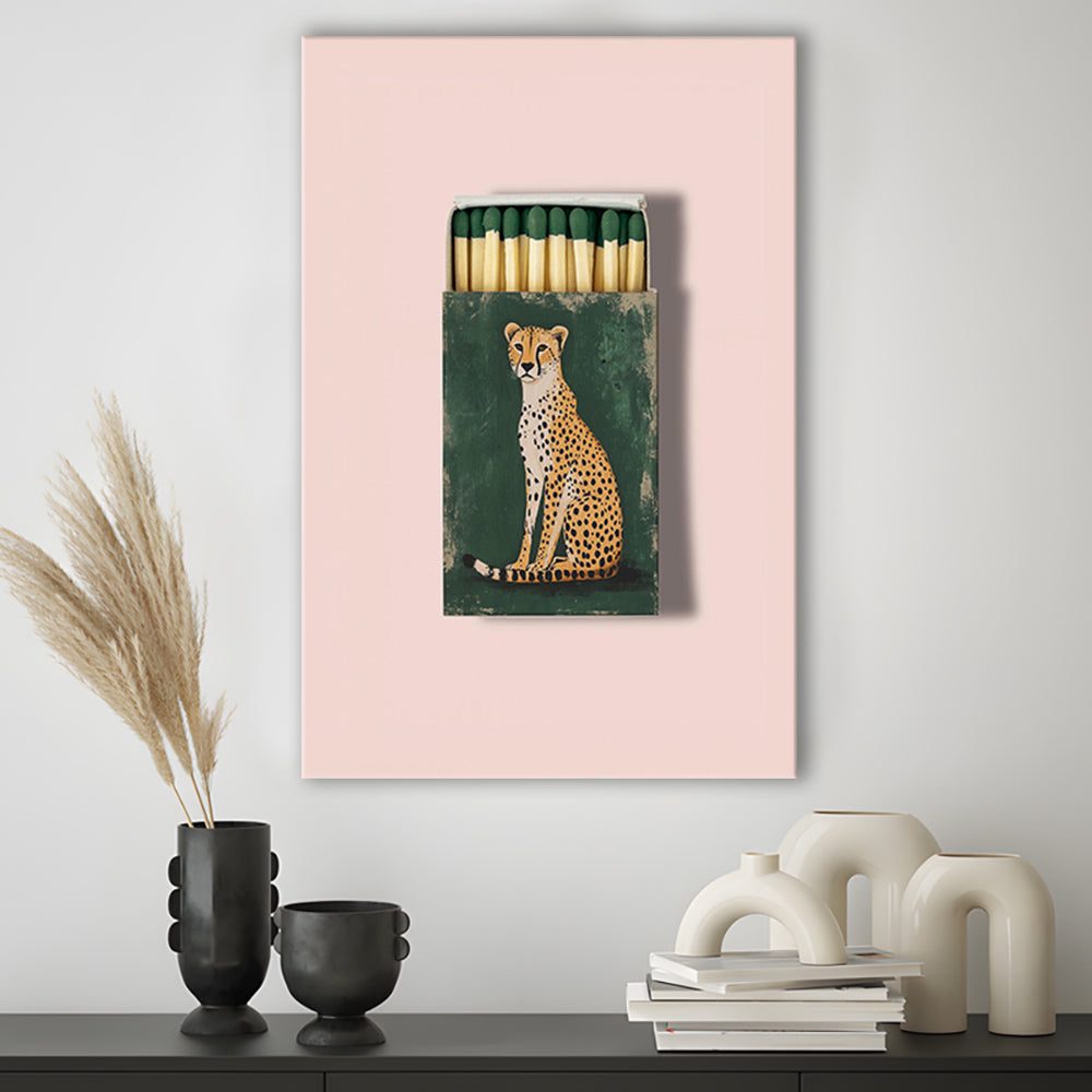 Vintage Matchbox Cheetah Print, Emerald Green Leopard Print, Funky Wall Art, Animal Print, Canvas Print, Canvas Decor