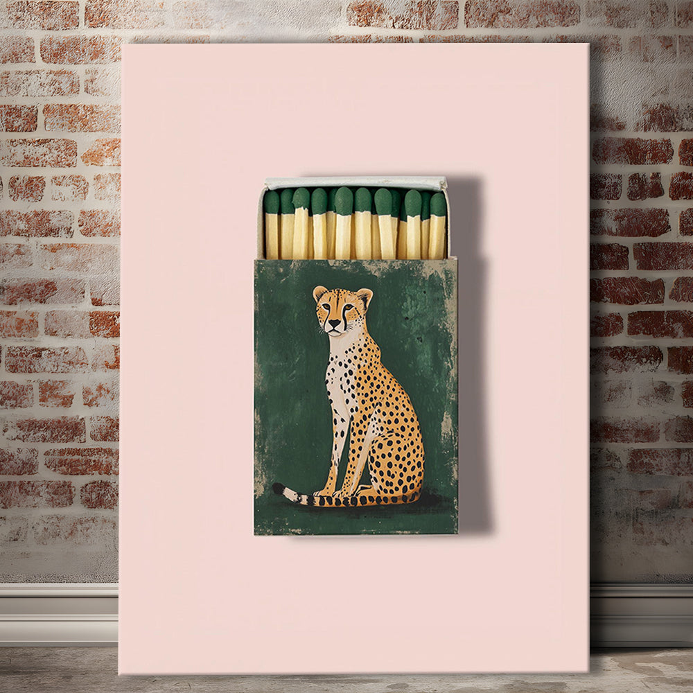 Vintage Matchbox Cheetah Print, Emerald Green Leopard Print, Funky Wall Art, Animal Print, Canvas Print, Canvas Decor