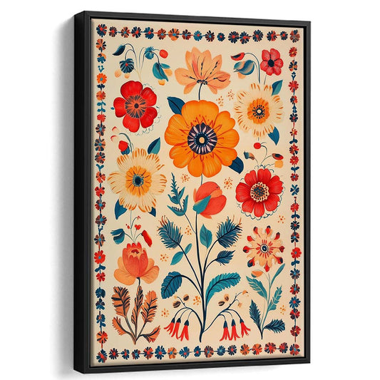 Vintage Mexican  Wall Art Print, Mexican Decor, Floral Botanical Wall Art, Framed Canvas Print, Floating Frame