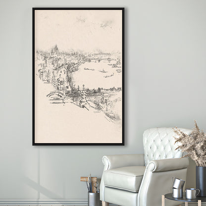 Vintage Minimalist Landscape Sketch Art Neutral Tones Cityscape Fine Art