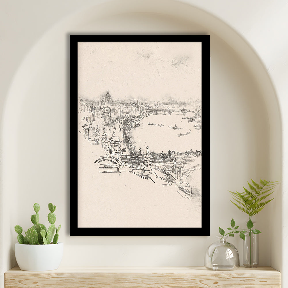 Vintage Minimalist Landscape Sketch Art Neutral Tones Cityscape Fine Art