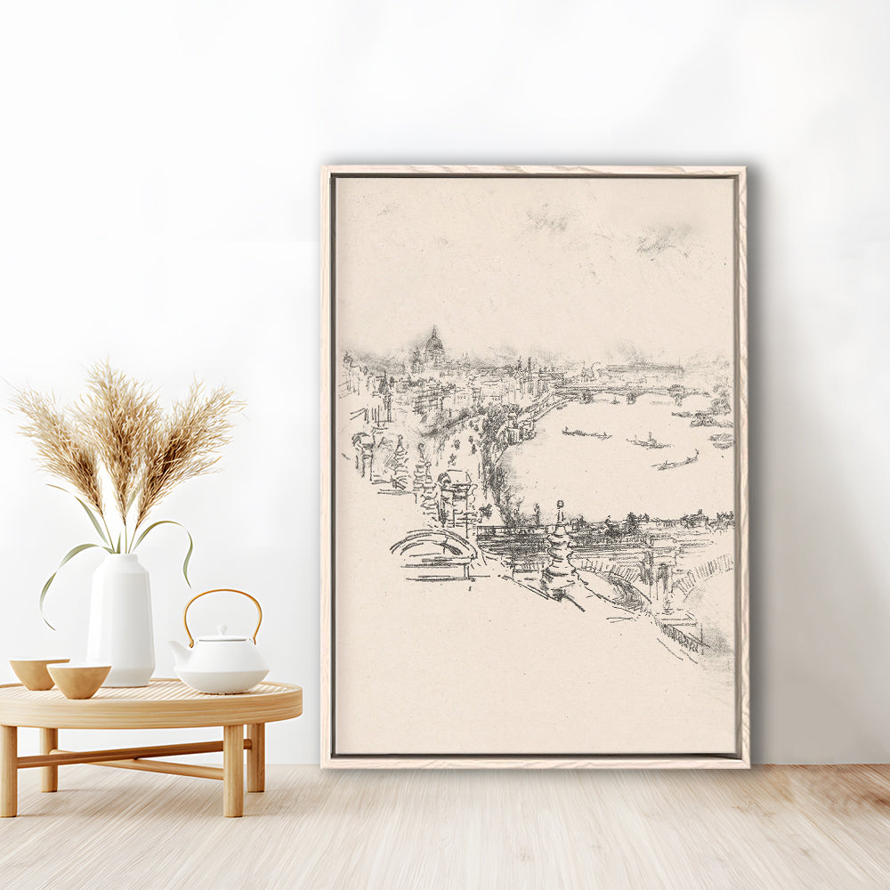 Vintage Minimalist Landscape Sketch Art Neutral Tones Cityscape Fine Art