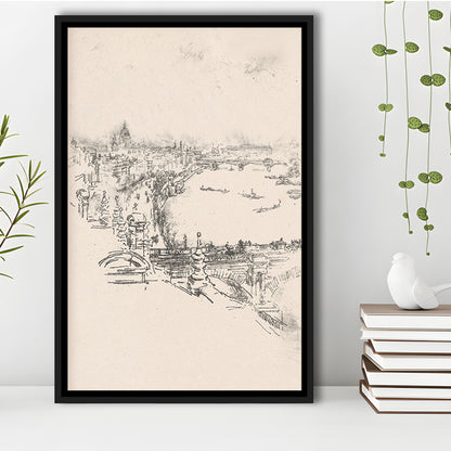 Vintage Minimalist Landscape Sketch Art Neutral Tones Cityscape Fine Art