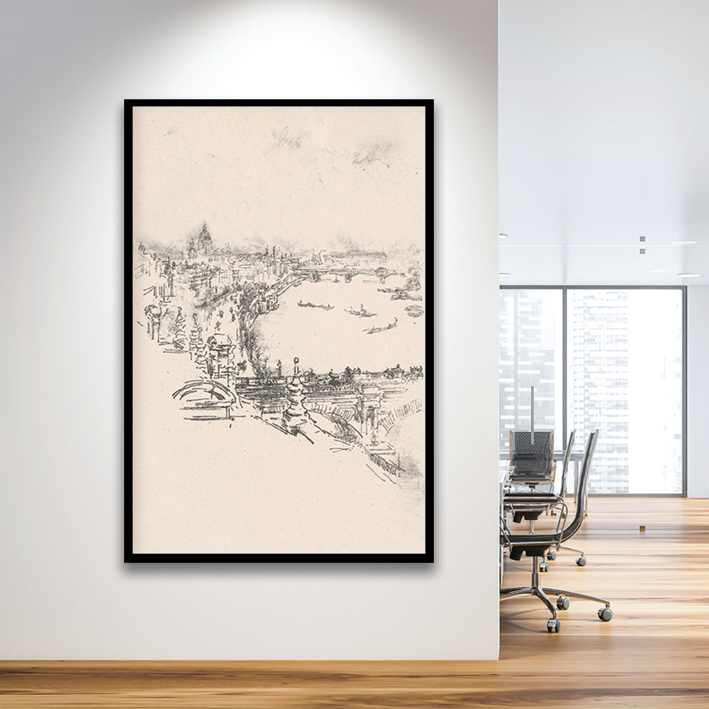Vintage Minimalist Landscape Sketch Art Neutral Tones Cityscape Fine Art