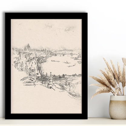 Vintage Minimalist Landscape Sketch Art Neutral Tones Cityscape Fine Art