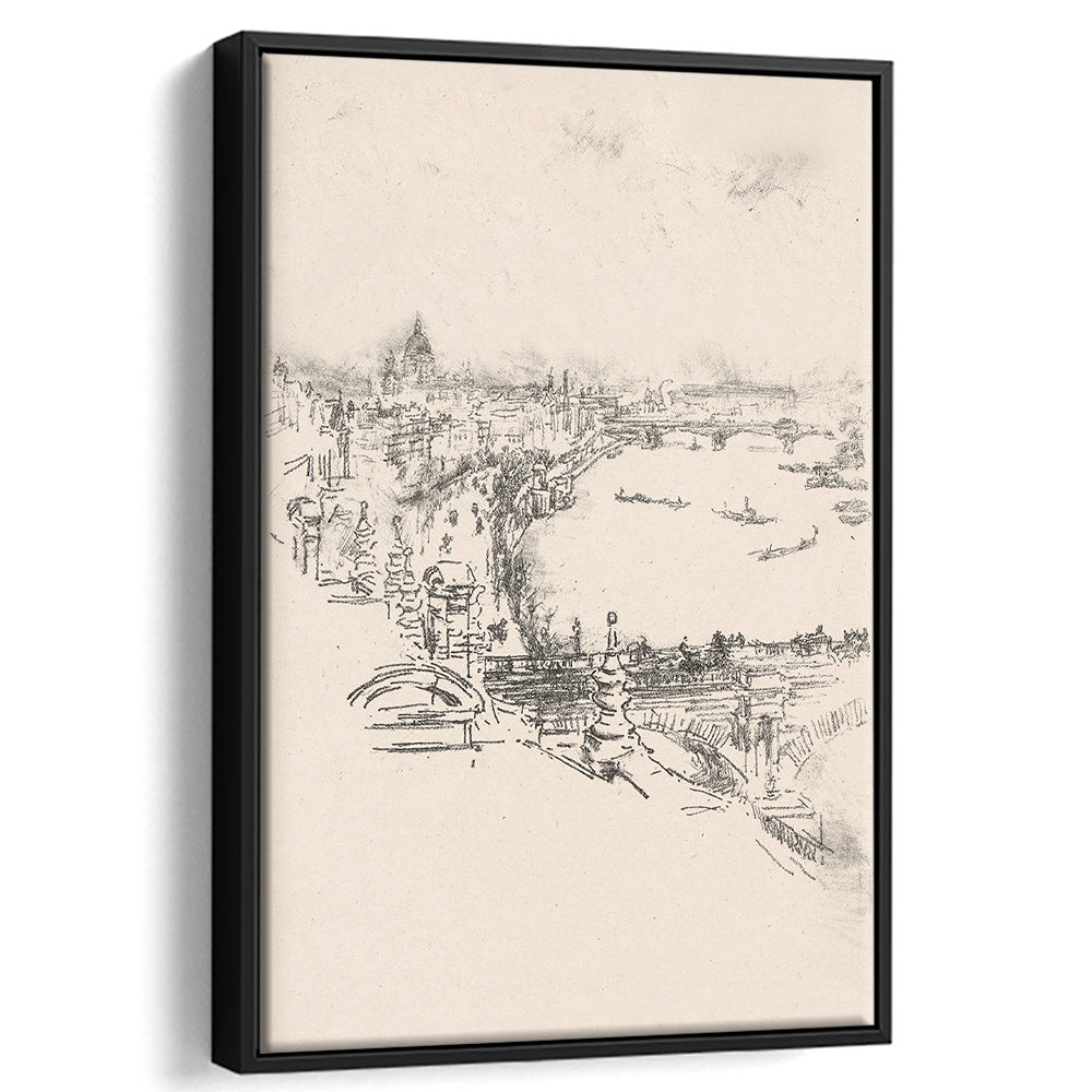 Vintage Minimalist Landscape Sketch Art Neutral Tones Cityscape Fine Art