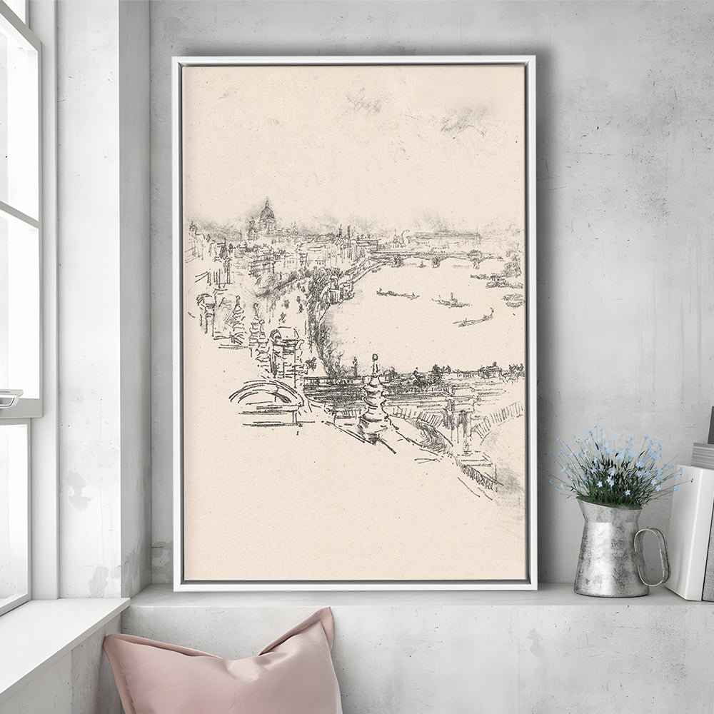 Vintage Minimalist Landscape Sketch Art Neutral Tones Cityscape Fine Art