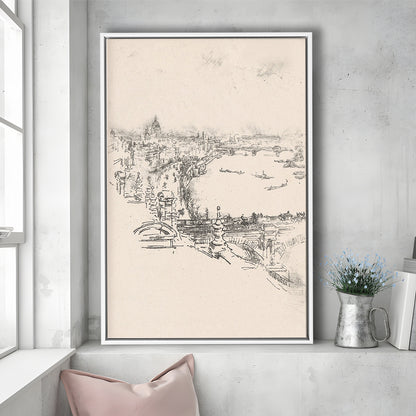 Vintage Minimalist Landscape Sketch Art Neutral Tones Cityscape Fine Art