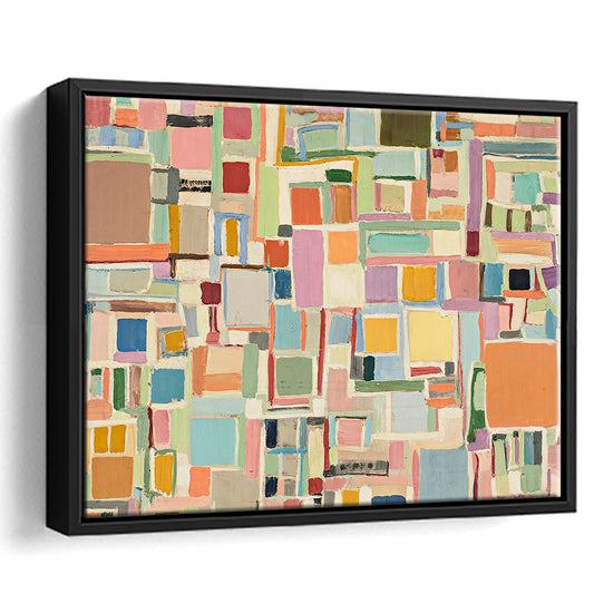 Vintage Modern Abstract Framed Canvas Print Wall Art, Vertical Horizontal Art Large Scale Wall Decor