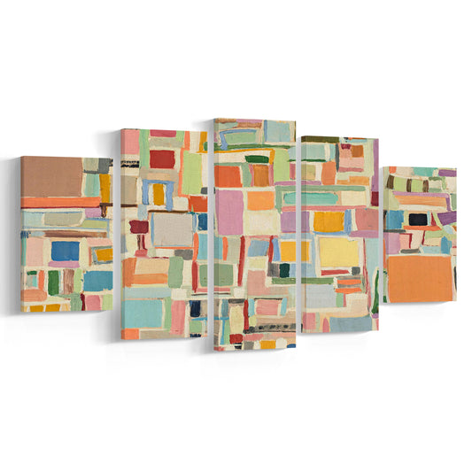 Vintage Modern Abstract Mixed Canvas Print Wall Art, Vertical Horizontal Art Large Scale Wall Decor