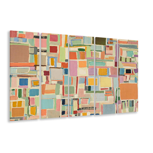Vintage Modern Abstract 5 Panels Canvas Print Wall Art, Vertical Horizontal Art Large Scale Wall Decor