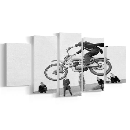 Vintage Motorcycle Print, Black and White Wall Art, Teen Boy Bedroom Decorable Art, Mixed 5 Pieces Canvas Print