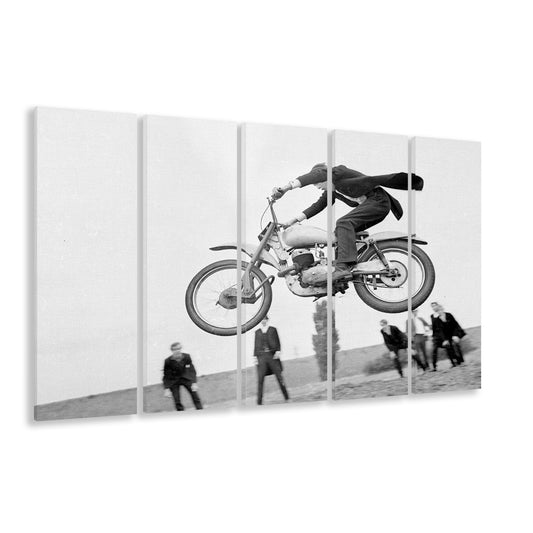 Vintage Motorcycle Print, Black and White Wall Art, Teen Boy Bedroom Decorable Art, 5 Pieces Large Canvas Print