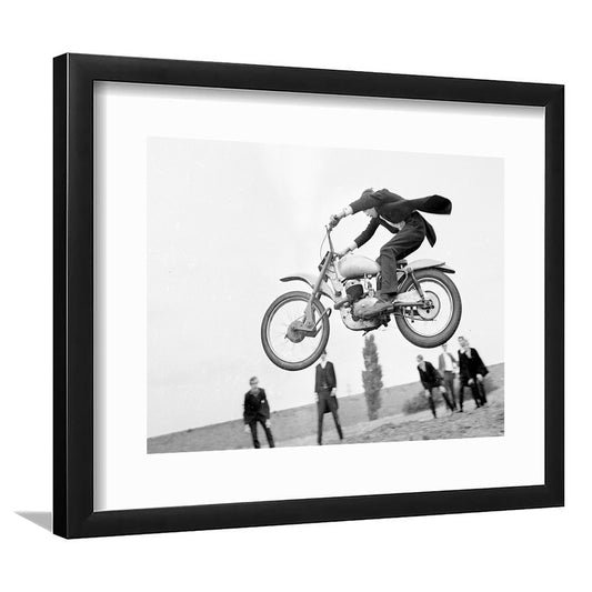 Vintage Motorcycle Print, Black and White Wall Art, Teen Boy Bedroom Decorable Art, Framed Art Print White Border Wall Decor