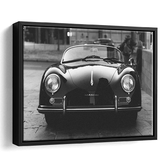 Vintage Old Porsche, Classic Car Print, Black and White, Hypebeast Room Decor, Floating Framed Canvas Print