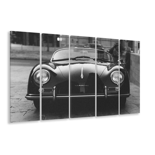 Vintage Old Porsche, Classic Car Print, Black and White, Hypebeast Room Decor, 5 Pieces Large Canvas Print