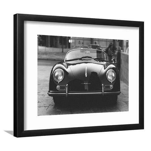 Vintage Old Porsche, Classic Car Print, Black and White, Hypebeast Room Decor, Framed Art Print White Border Wall Decor