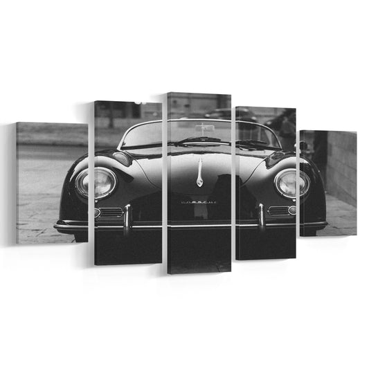 Vintage Old Porsche, Classic Car Print, Black and White, Hypebeast Room Decor, Mixed 5 Pieces Canvas Print
