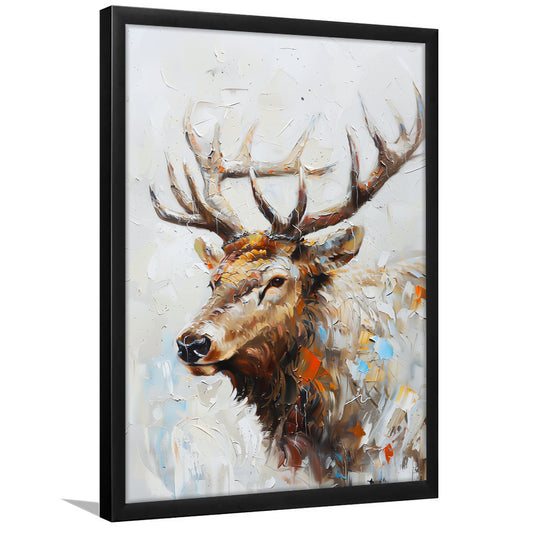 Vintage Painting Of Portrait Elk With Anlters, Framed Picture Print,, Framed Art Prints Wall Decor