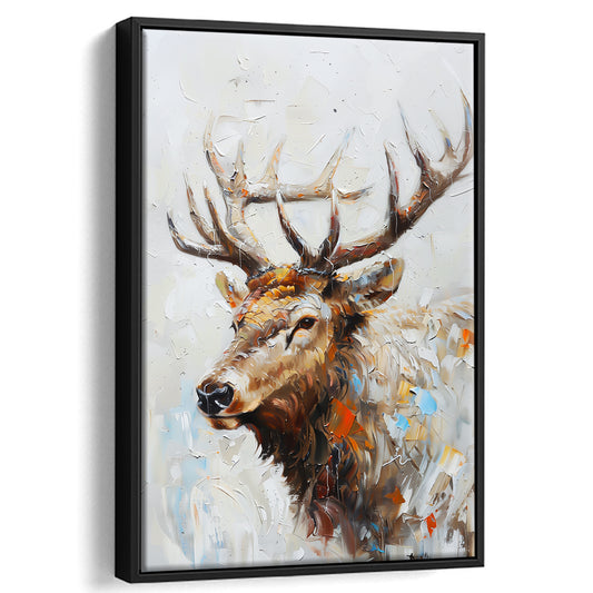 Vintage Painting Of Portrait Elk With Anlters, Floating Framed Canvas Art Print,, Framed Canvas Prints Wall Art