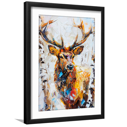 Vintage Painting  Portrait Dear Stag Head, Framed Picture Print, Framed Art Prints White Border Wall Decor