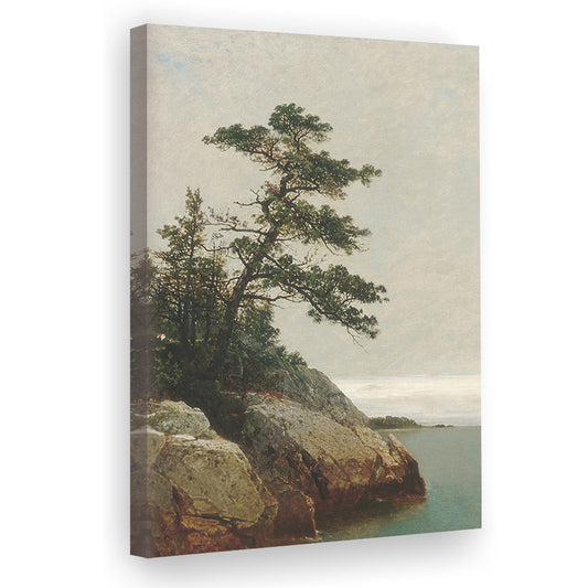 Vintage Pine Tree Print Coastal Landscape Painting Rustic Decor Antique Art Gallery Wall
