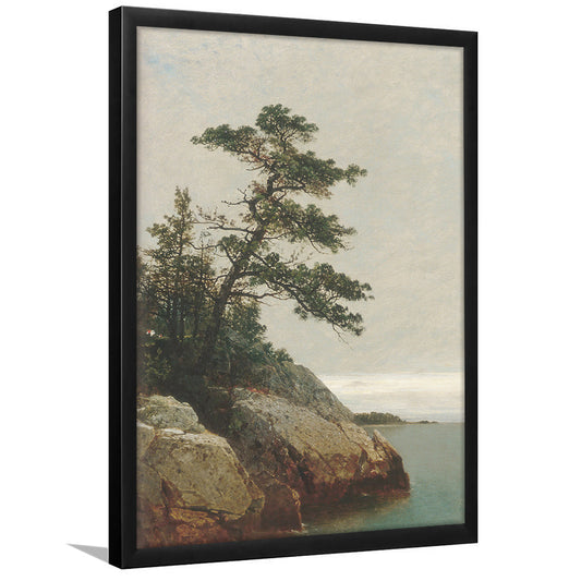 Vintage Pine Tree Print Coastal Landscape Painting Rustic Decor Antique Art Gallery Wall