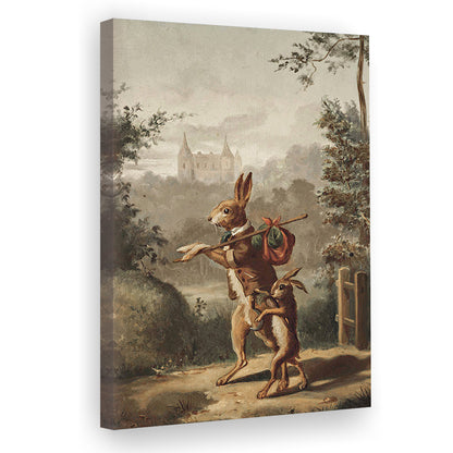 Vintage Rabbit Painting Easter Nursery Canvas Print Wall Art, 20th Century Art Paintings