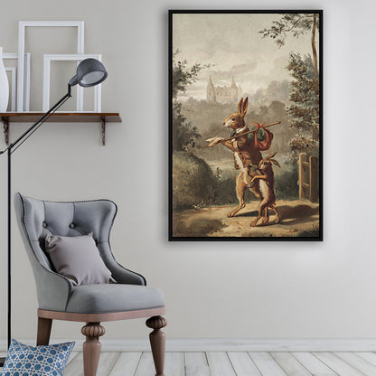 Vintage Rabbit Painting Easter Nursery Framed Canvas Print Wall Art, 20th Century Art Paintings