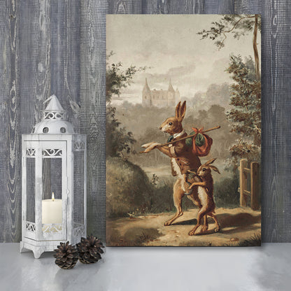 Vintage Rabbit Painting Easter Nursery Canvas Print Wall Art, 20th Century Art Paintings