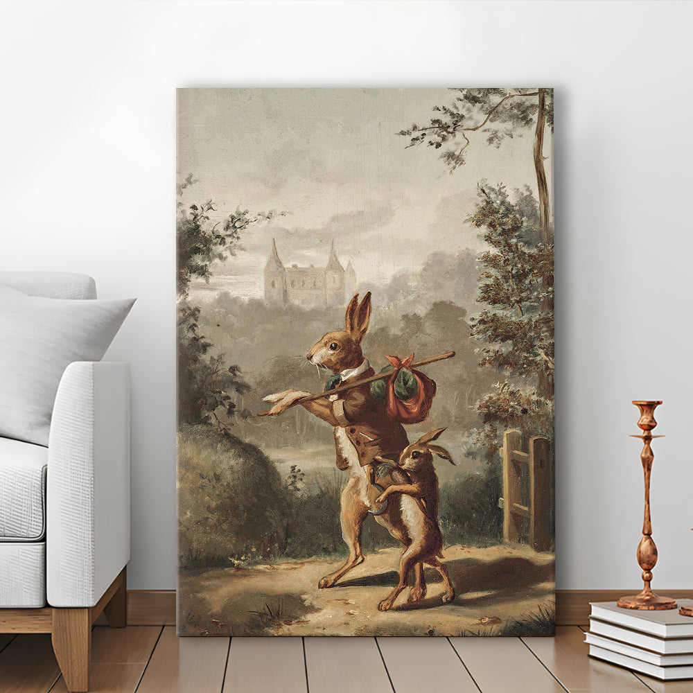 Vintage Rabbit Painting Easter Nursery Canvas Print Wall Art, 20th Century Art Paintings