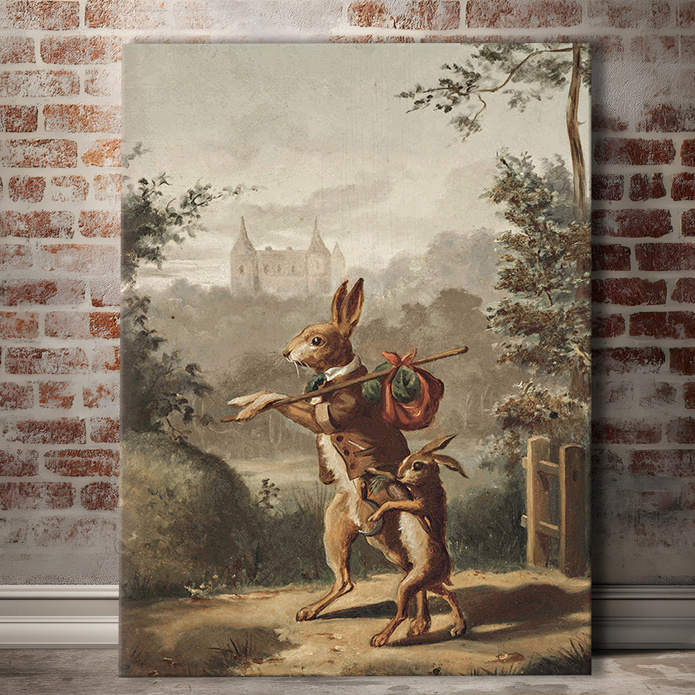 Vintage Rabbit Painting Easter Nursery Canvas Print Wall Art, 20th Century Art Paintings