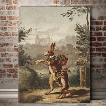 Vintage Rabbit Painting Easter Nursery Canvas Print Wall Art, 20th Century Art Paintings