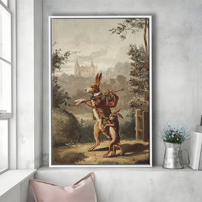 Vintage Rabbit Painting Easter Nursery Framed Canvas Print Wall Art, 20th Century Art Paintings