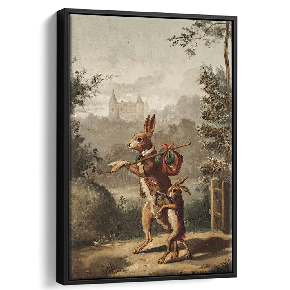 Vintage Rabbit Painting Easter Nursery Framed Canvas Print Wall Art, 20th Century Art Paintings