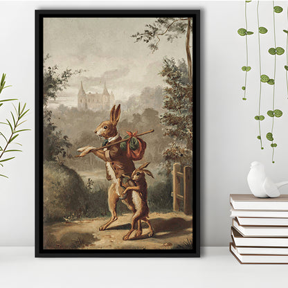 Vintage Rabbit Painting Easter Nursery Framed Canvas Print Wall Art, 20th Century Art Paintings