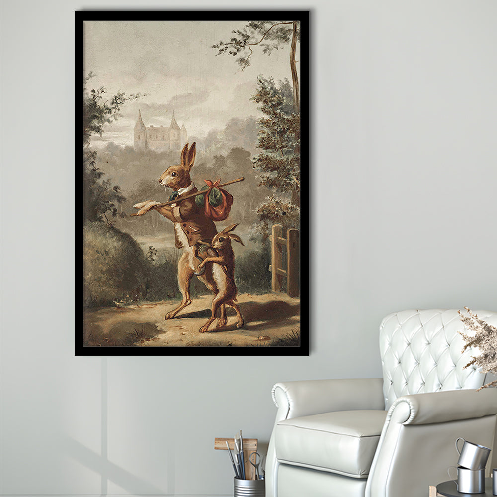 Vintage Rabbit Painting Easter Nursery Framed Art Print Wall Decor, 20th Century Art Paintings