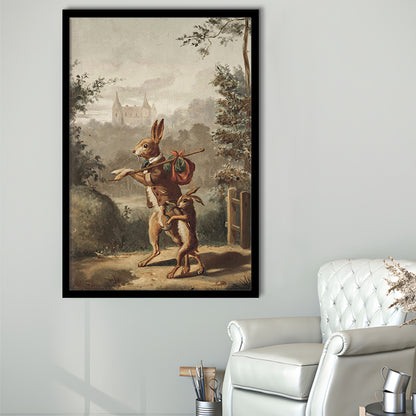 Vintage Rabbit Painting Easter Nursery Framed Art Print Wall Decor, 20th Century Art Paintings