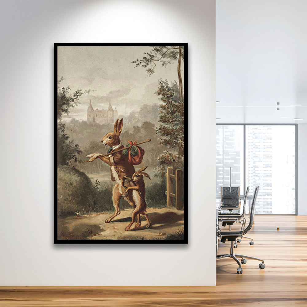 Vintage Rabbit Painting Easter Nursery Framed Art Print Wall Decor, 20th Century Art Paintings