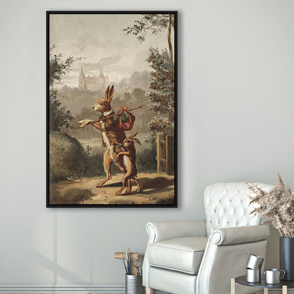 Vintage Rabbit Painting Easter Nursery Framed Canvas Print Wall Art, 20th Century Art Paintings