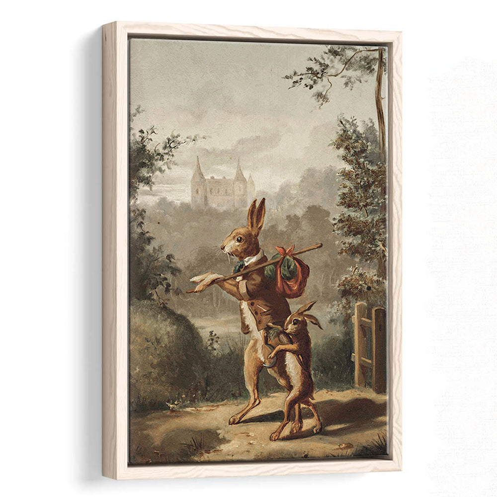 Vintage Rabbit Painting Easter Nursery Framed Canvas Print Wall Art, 20th Century Art Paintings