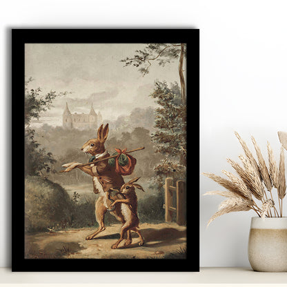 Vintage Rabbit Painting Easter Nursery Framed Art Print Wall Decor, 20th Century Art Paintings