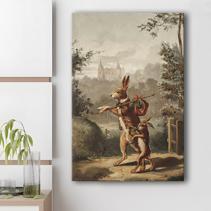 Vintage Rabbit Painting Easter Nursery Canvas Print Wall Art, 20th Century Art Paintings