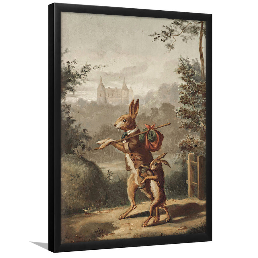 Vintage Rabbit Painting Easter Nursery Framed Art Print Wall Decor, 20th Century Art Paintings