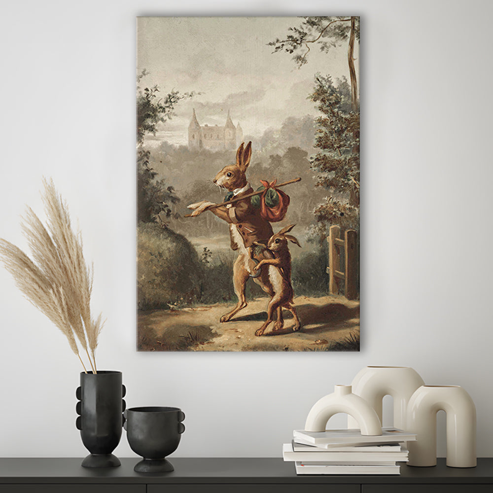 Vintage Rabbit Painting Easter Nursery Canvas Print Wall Art, 20th Century Art Paintings