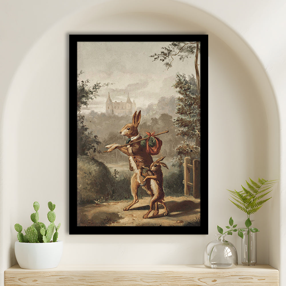Vintage Rabbit Painting Easter Nursery Framed Art Print Wall Decor, 20th Century Art Paintings