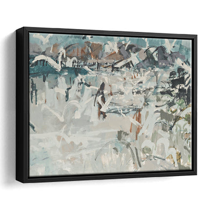 Vintage Seascape Abstract Framed Canvas Print Wall Art, Large Coastal Framed Canvas Print Wall Art, Gallery Wall