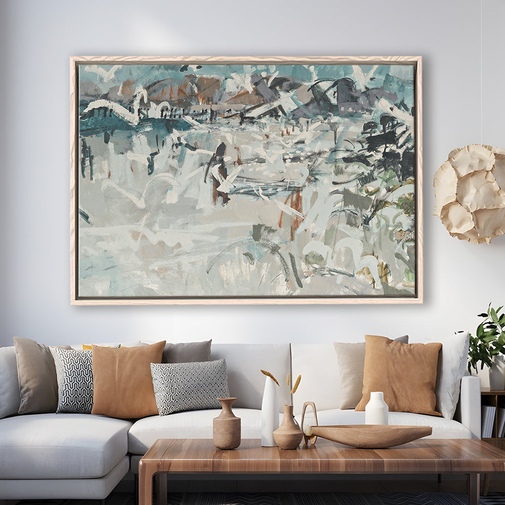 Vintage Seascape Abstract Framed Canvas Print Wall Art, Large Coastal Framed Canvas Print Wall Art, Gallery Wall