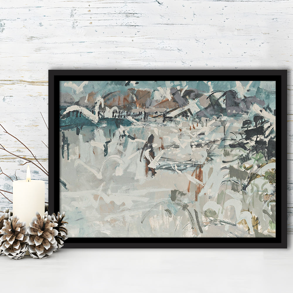 Vintage Seascape Abstract Framed Canvas Print Wall Art, Large Coastal Framed Canvas Print Wall Art, Gallery Wall